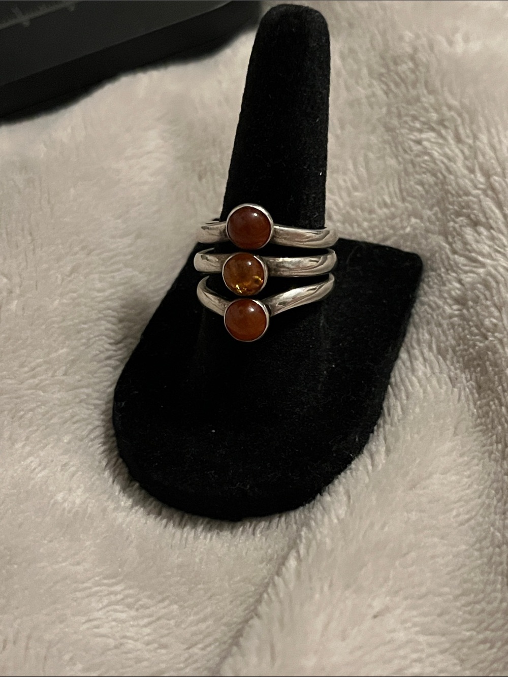 Vintage Sterling Silver Amber 3 Stone Ring